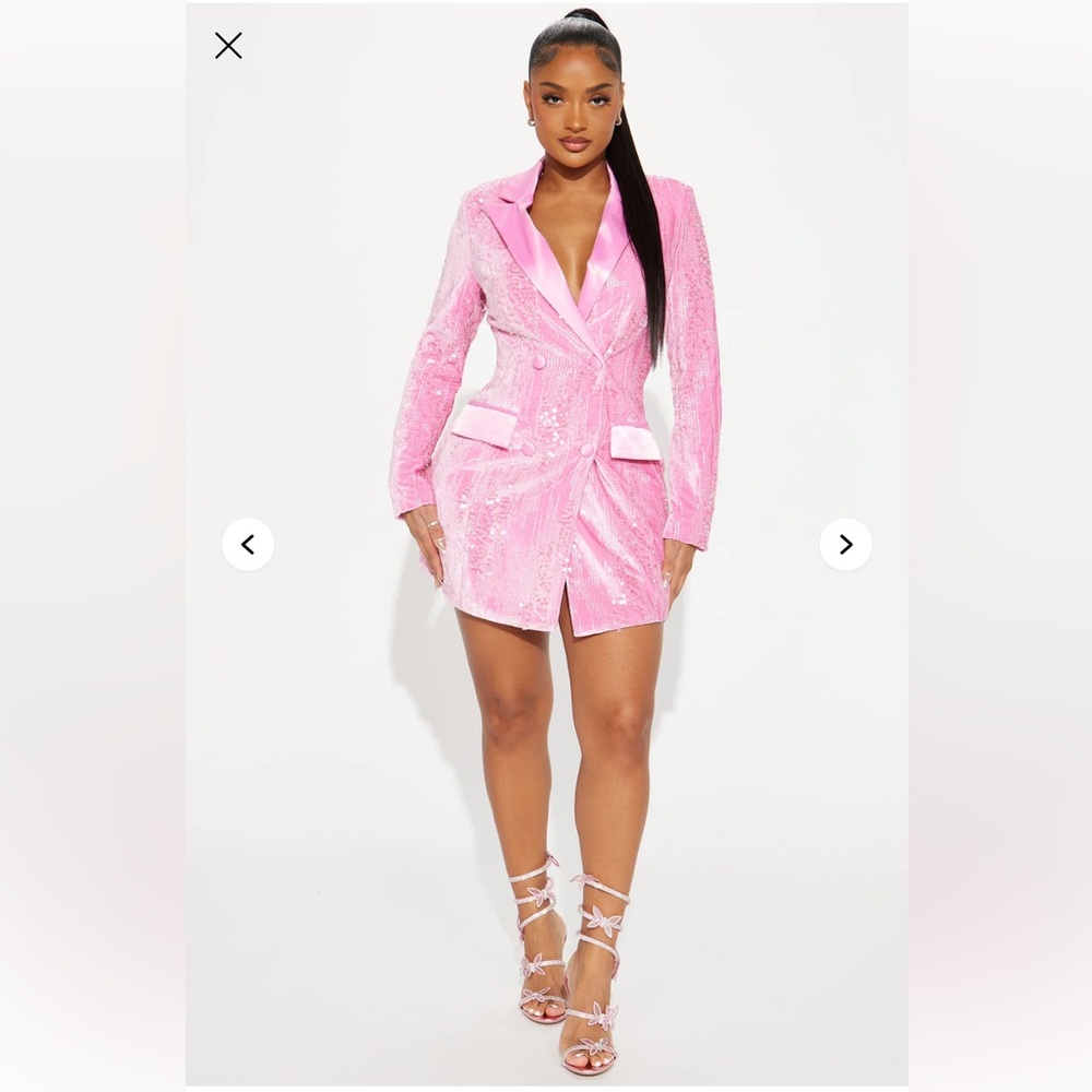 FASHION NOVA Amelia Sequin Blazer Short Dress Pink Like New Worn Once SZ Medium - Picture 2 of 13